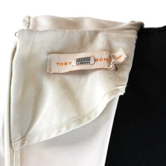 Tory Burch Colorblock Ivory Black Ponte V-Neckline Dress M Short Sleeve Mini - Picture 6 of 7